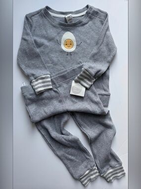 The Littlest Gray Kids Thermal Matching Set with Egg Graphic 18-24M